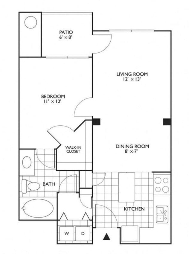 Rendering of the Albany floor plan with 1 bedroom[s] and 1 bathroom[s] at Reflections by Windsor