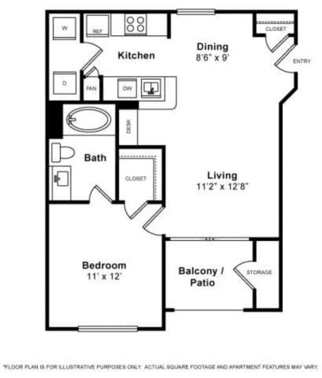 Rendering of the Allegra floor plan with 1 bedroom[s] and 1 bathroom[s] at The Estates at Park Place