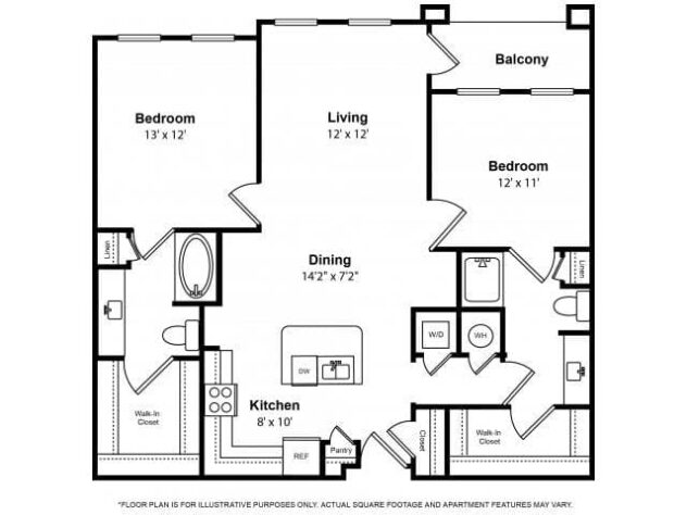 Rendering of the Allendal floor plan with 2 bedroom[s] and 2 bathroom[s] at The Ridgewood by Windsor