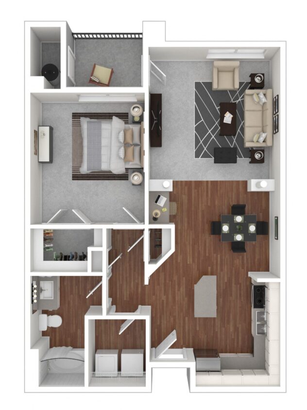 Rendering of the Alstromeria floor plan with 1 bedroom[s] and 1 bathroom[s] at Windsor Meadow Hills