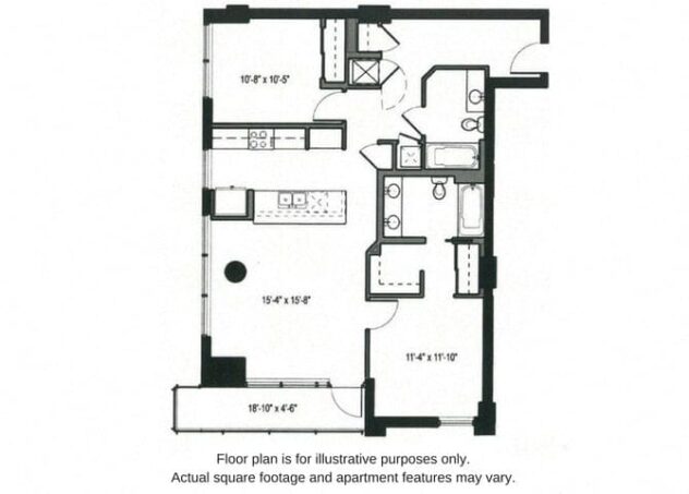 Rendering of the B floor plan with 2 bedroom[s] and 2 bathroom[s] at The Martin