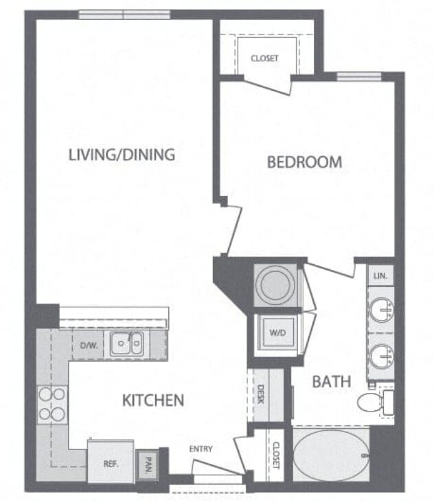 Rendering of the B floor plan with 1 bedroom[s] and 1 bathroom[s] at Windsor at Cambridge Park