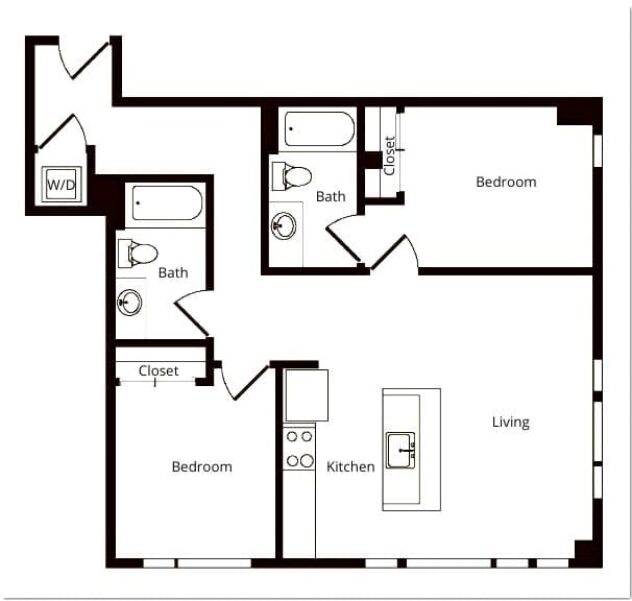 Rendering of the B04 floor plan with 2 bedroom[s] and 2 bathroom[s] at Windsor Buckman