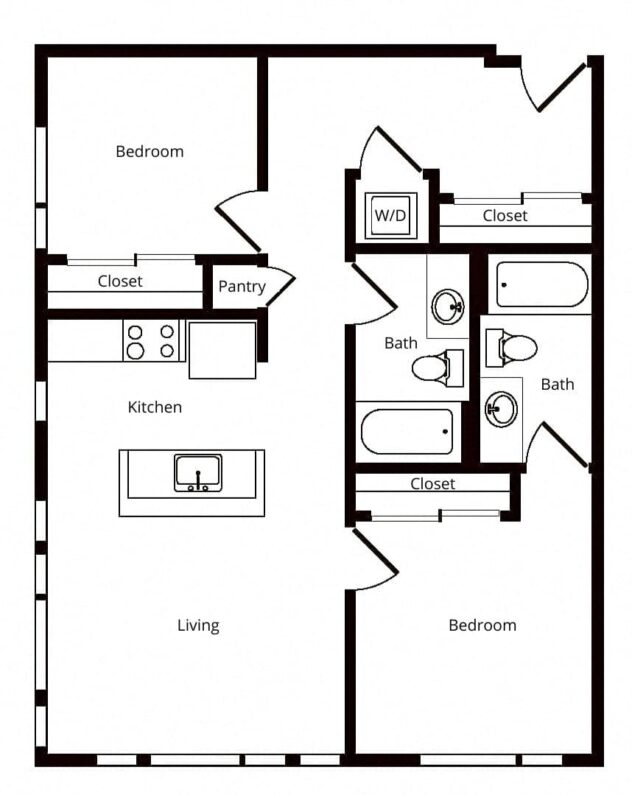 Rendering of the B05 floor plan with 2 bedroom[s] and 2 bathroom[s] at Windsor Buckman