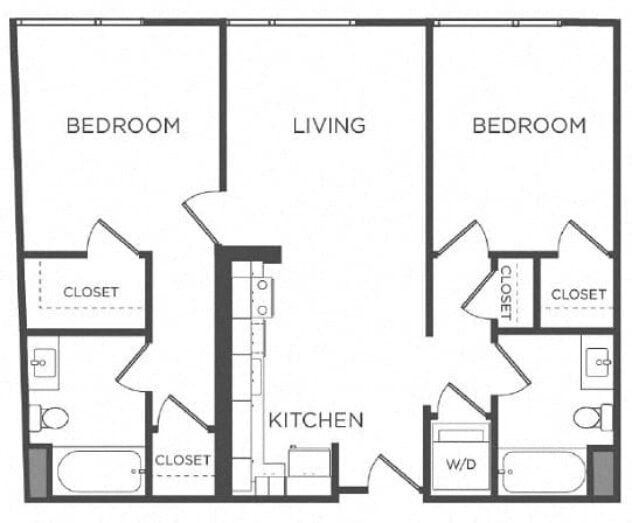 Rendering of the B1 floor plan with 2 bedroom[s] and 2 bathroom[s] at Mission Bay by Windsor