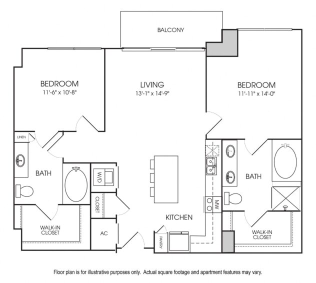 Rendering of the B1 floor plan with 2 bedroom[s] and 2 bathroom[s] at The Sovereign at Regent Square