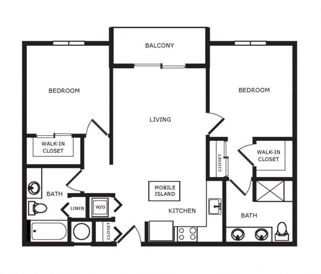 Rendering of the B1 floor plan with 2 bedroom[s] and 2 bathroom[s] at Windsor Cornerstone