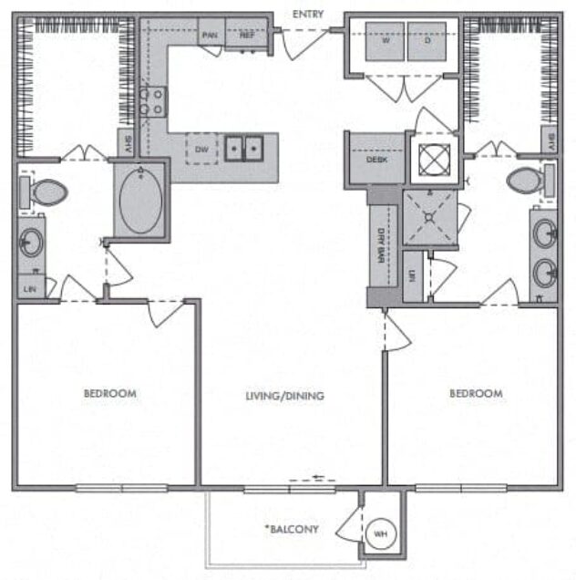 Rendering of the B1 floor plan with 2 bedroom[s] and 2 bathroom[s] at Windsor Lantana Hills