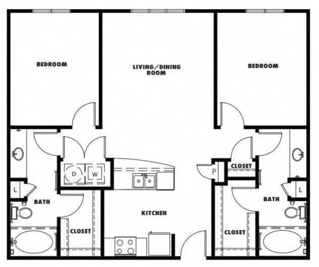 Rendering of the B1 floor plan with 2 bedroom[s] and 2 bathroom[s] at Windsor Metro West