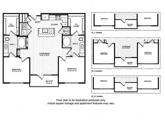 Rendering of the B1 floor plan with 2 bedroom[s] and 2 bathroom[s] at Windsor Old Fourth Ward