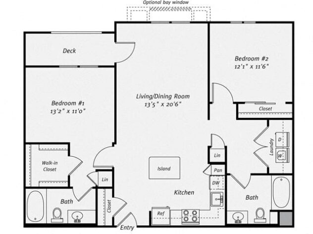 Rendering of the B1 floor plan with 2 bedroom[s] and 2 bathroom[s] at Dublin Station by Windsor