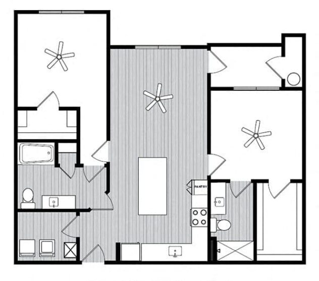 Rendering of the B1 floor plan with 2 bedroom[s] and 2 bathroom[s] at Windsor Republic Place