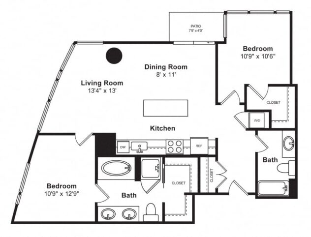 Rendering of the B1 floor plan with 2 bedroom[s] and 2 bathroom[s] at Cirrus