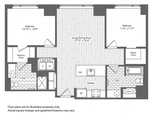 Rendering of the B1 floor plan with 2 bedroom[s] and 2 bathroom[s] at Waterside Place by Windsor