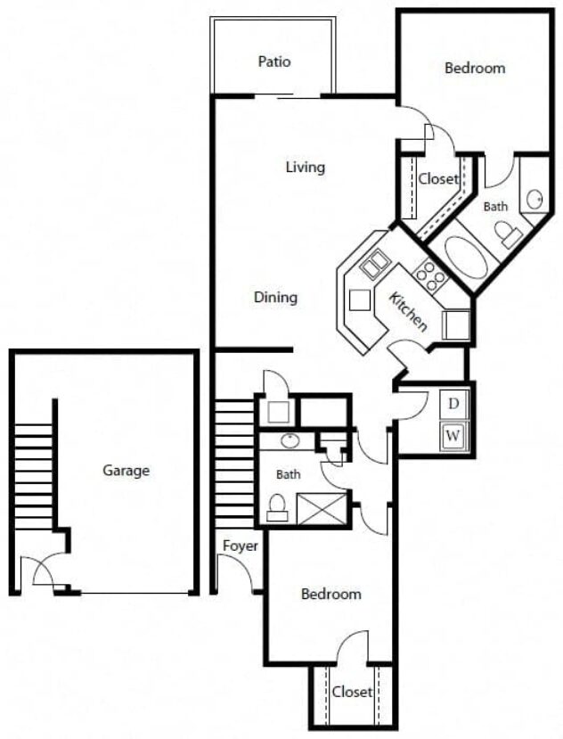 Rendering of the B1 floor plan with 2 bedroom[s] and 2 bathroom[s] at Windsor Coral Springs