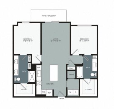 Rendering of the B1 floor plan with 2 bedroom[s] and 2 bathroom[s] at Windsor West Plano