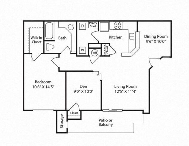 Rendering of the B1 + Flex Space - Pinnacle floor plan with 1 bedroom[s] and 1 bathroom[s] at Windsor Westminster