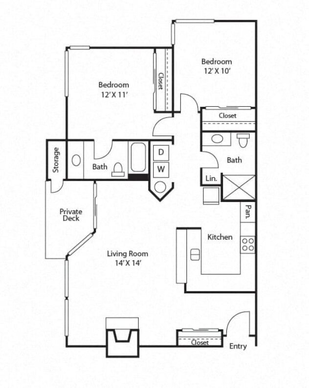 Rendering of the B1 - Teal floor plan with 2 bedroom[s] and 2 bathroom[s] at Windsor Juanita Bay