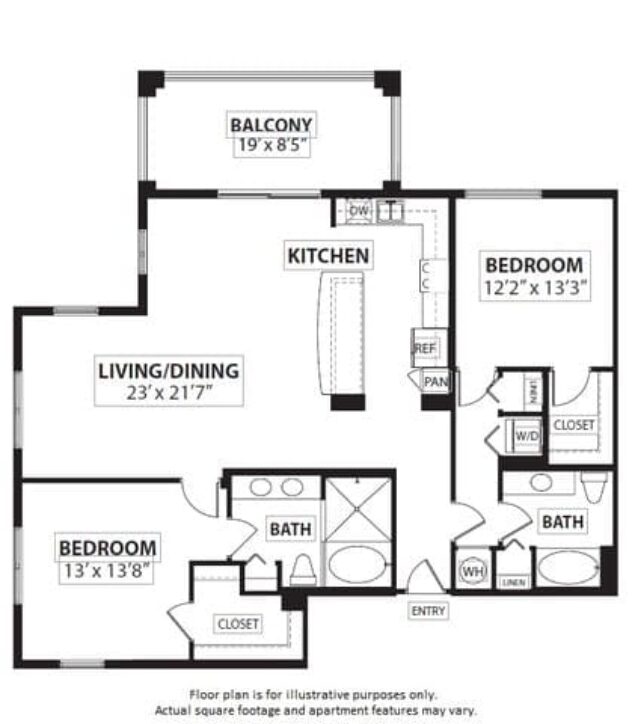 Rendering of the B10 2 Bed 2 Bath floor plan with 2 bedroom[s] and 2 bathroom[s] at Windsor at Doral