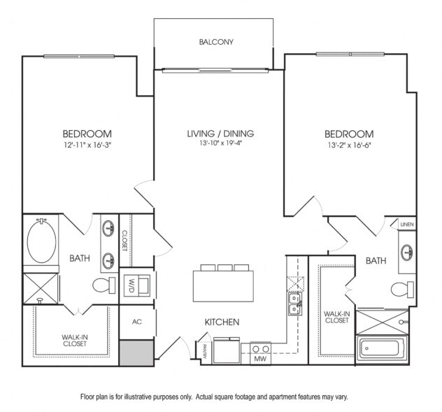 Rendering of the B10 floor plan with 2 bedroom[s] and 2 bathroom[s] at The Sovereign at Regent Square