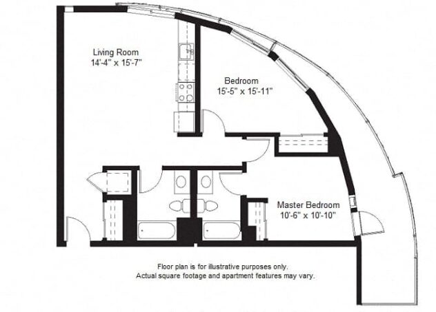 Rendering of the B10 floor plan with 2 bedroom[s] and 2 bathroom[s] at Windsor at Dogpatch