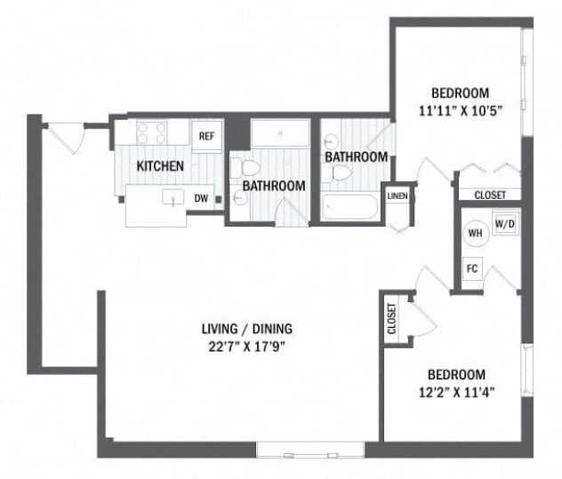 Rendering of the B10 - Mill floor plan with 2 bedroom[s] and 2 bathroom[s] at Windsor Radio Factory