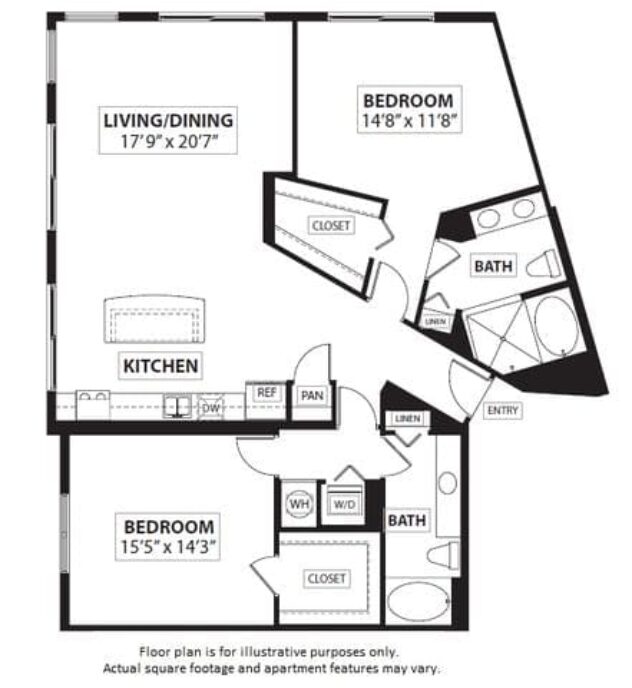 Rendering of the B11 2 Bed 2 Bath floor plan with 2 bedroom[s] and 2 bathroom[s] at Windsor at Doral