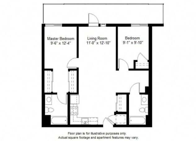 Rendering of the B11 floor plan with 2 bedroom[s] and 2 bathroom[s] at Windsor at Dogpatch