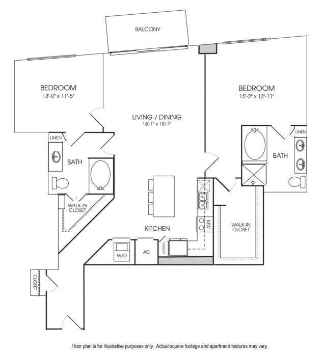 Rendering of the B12 floor plan with 2 bedroom[s] and 2 bathroom[s] at The Sovereign at Regent Square