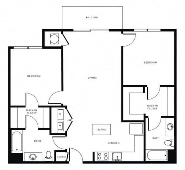 Rendering of the B12 floor plan with 2 bedroom[s] and 2 bathroom[s] at Morningside Atlanta by Windsor