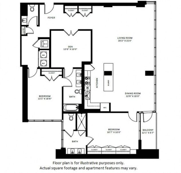 Rendering of the B12 floor plan with 2 bedroom[s] and 2.5 bathroom[s] at Windsor Bethesda