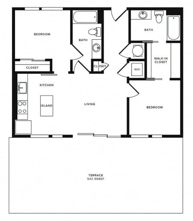 Rendering of the B13a floor plan with 2 bedroom[s] and 2 bathroom[s] at Morningside Atlanta by Windsor