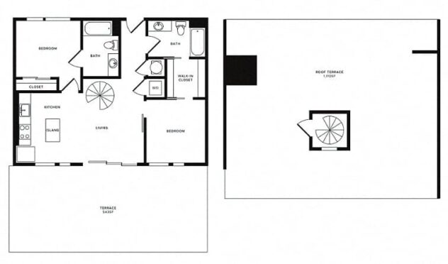 Rendering of the B13c floor plan with 2 bedroom[s] and 2 bathroom[s] at Morningside Atlanta by Windsor