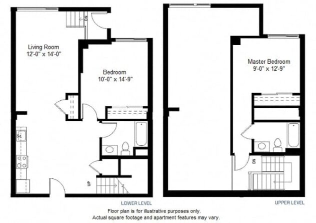 Rendering of the B14 floor plan with 2 bedroom[s] and 2 bathroom[s] at Windsor at Dogpatch