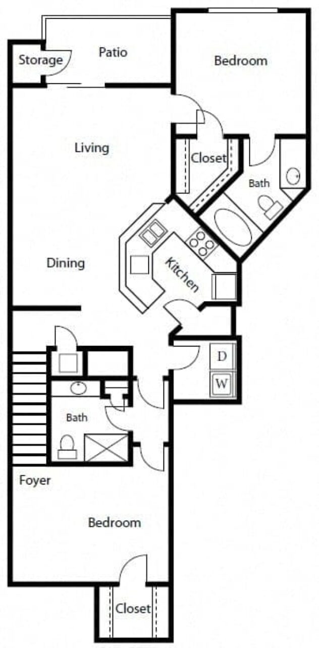 Rendering of the B1A floor plan with 2 bedroom[s] and 2 bathroom[s] at Windsor Coral Springs