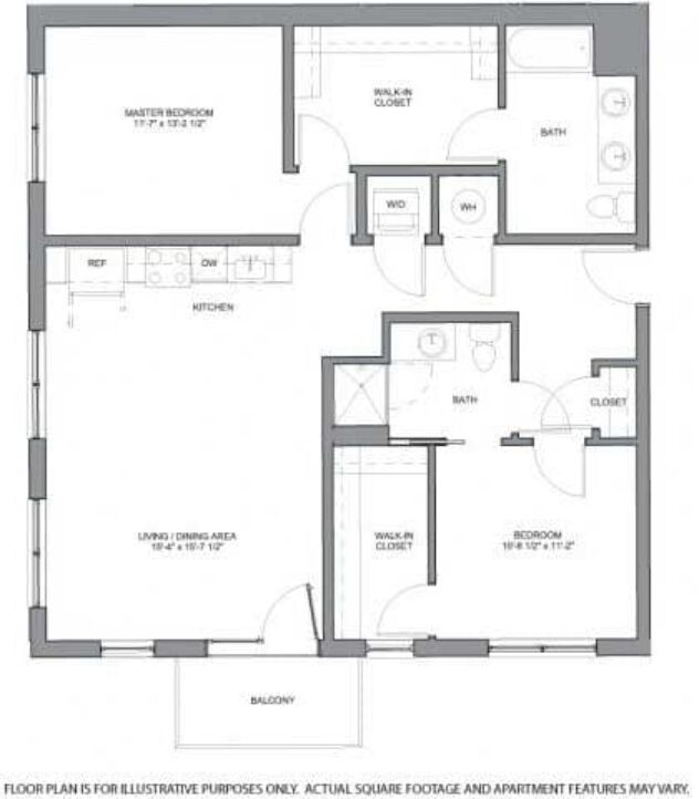 Rendering of the B2.1 floor plan with 2 bedroom[s] and 2 bathroom[s] at The Casey