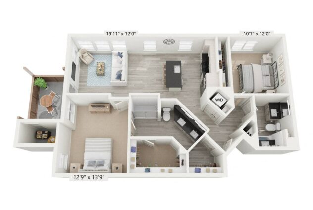 Rendering of the B2-2 floor plan with 2 bedroom[s] and 2 bathroom[s] at Windsor Rancho PQ