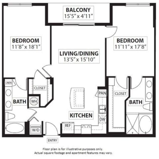 Rendering of the B2 2 Bed 2 Bath floor plan with 2 bedroom[s] and 2 bathroom[s] at Windsor at Doral