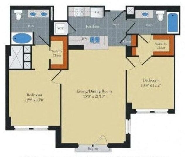 Rendering of the B2 floor plan with 2 bedroom[s] and 2 bathroom[s] at Halstead Tower by Windsor