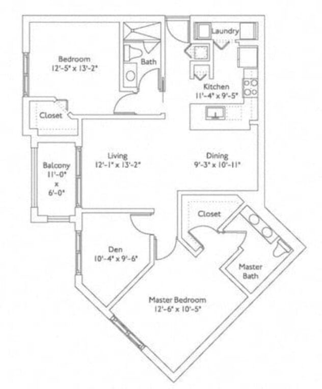 Rendering of the B2 floor plan with 2 bedroom[s] and 2 bathroom[s] at Mirador at Doral by Windsor