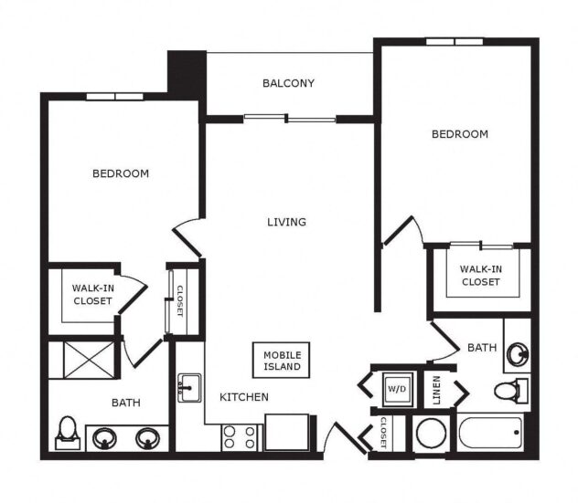 Rendering of the B2 floor plan with 2 bedroom[s] and 2 bathroom[s] at Windsor Cornerstone