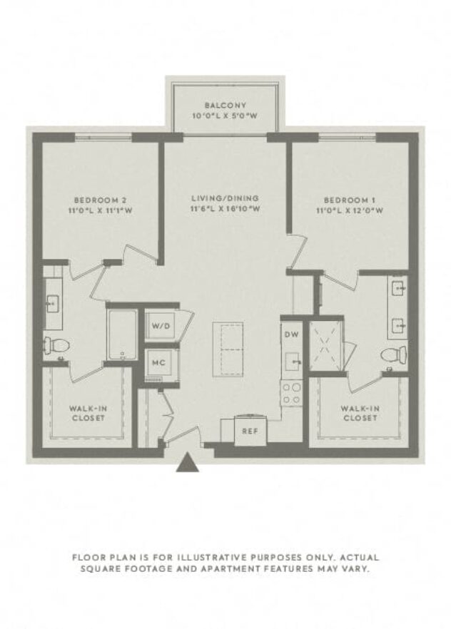 Rendering of the B2 floor plan with 2 bedroom[s] and 2 bathroom[s] at The Sterling at Regent Square