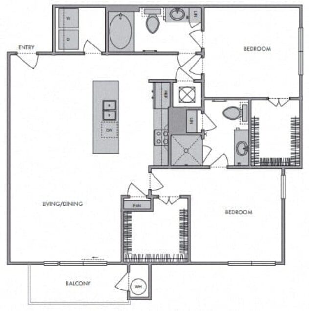 Rendering of the B2 floor plan with 2 bedroom[s] and 2 bathroom[s] at Windsor Lantana Hills