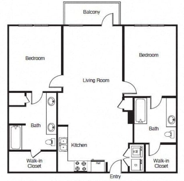 Rendering of the B2 floor plan with 2 bedroom[s] and 2 bathroom[s] at Windsor West Lemmon