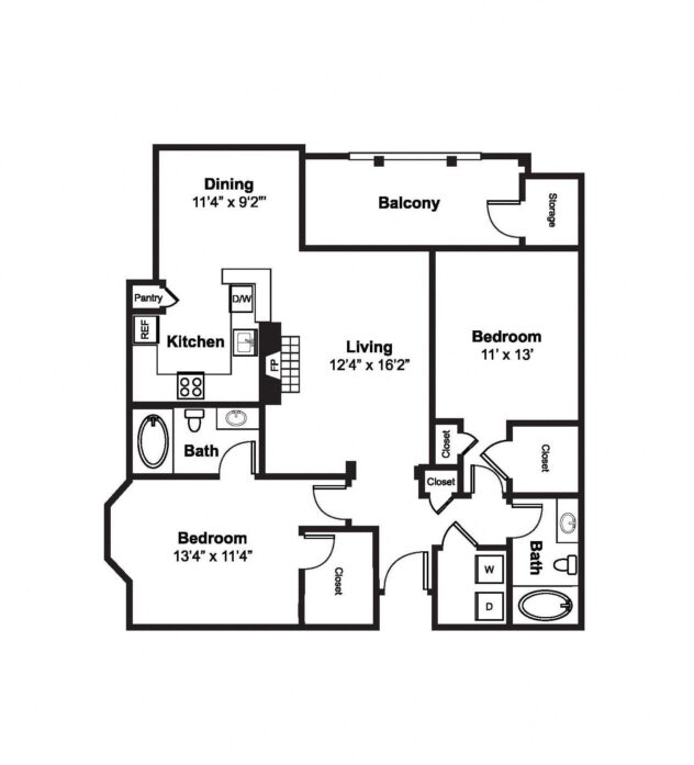 Rendering of the B2 floor plan with 2 bedroom[s] and 2 bathroom[s] at Windsor Westbridge