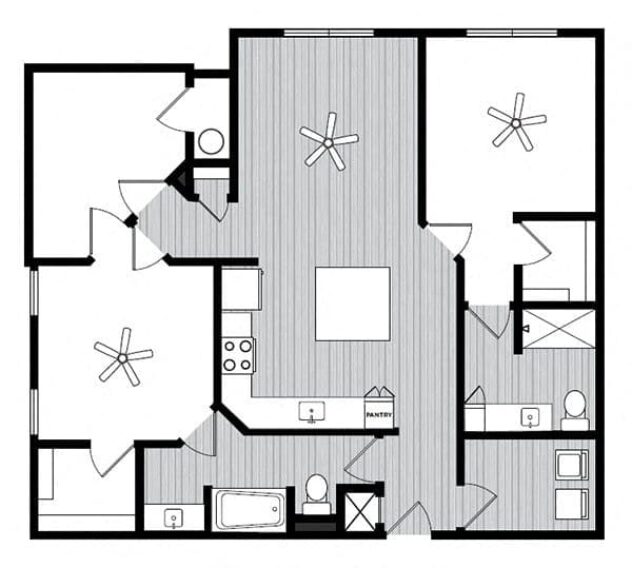 Rendering of the B2 floor plan with 2 bedroom[s] and 2 bathroom[s] at Windsor Republic Place