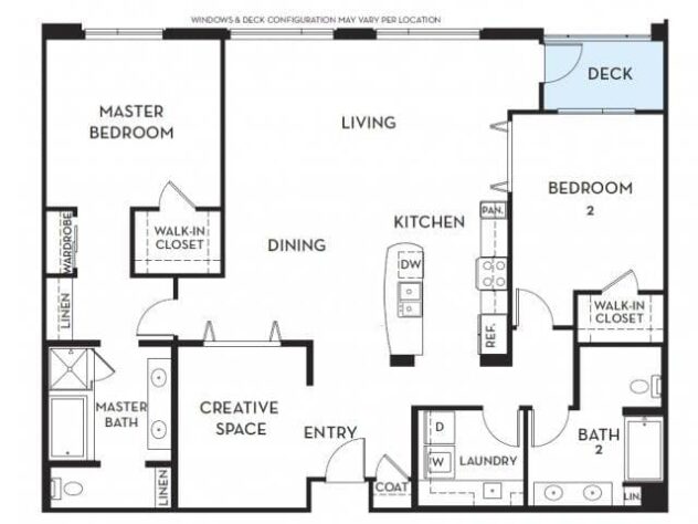 Rendering of the B2 floor plan with 2 bedroom[s] and 2 bathroom[s] at 5550 Wilshire at Miracle Mile