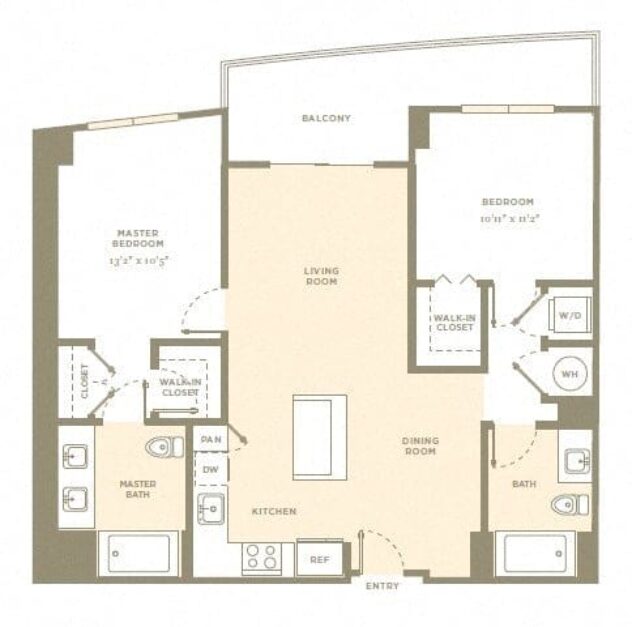 Rendering of the B2 floor plan with 2 bedroom[s] and 2 bathroom[s] at Amaray Las Olas by Windsor