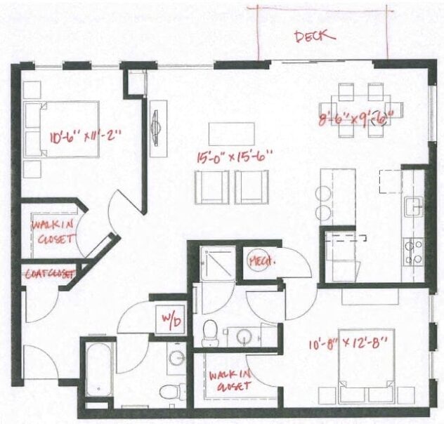 Rendering of the B2 floor plan with 2 bedroom[s] and 2 bathroom[s] at Windsor at Maxwells Green