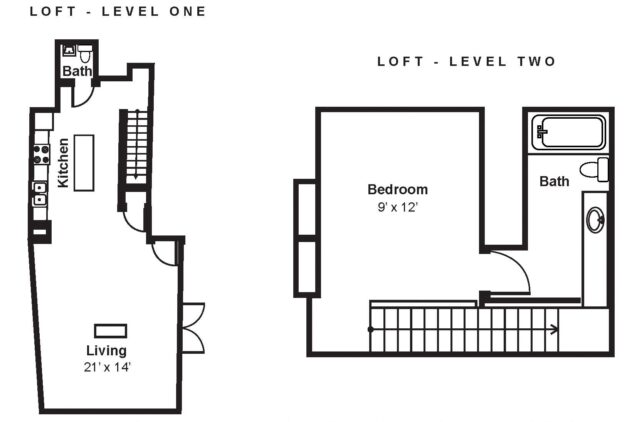 Rendering of the B2 floor plan with 1 bedroom[s] and 1 bathroom[s] at Renaissance Tower